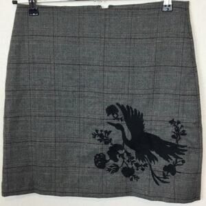 LOFT Mini Skirt Gray Plaid Crane Embroidered sz 6 Career Secretary Chic